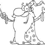 Wizard Waving Wearing A Cape And Holding A Magic Wand Coloring Page 1
