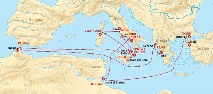 Odisseo tappe itaca troia cartina ulisse odissea mediterraneo luoghi dove slide nei ripasso
